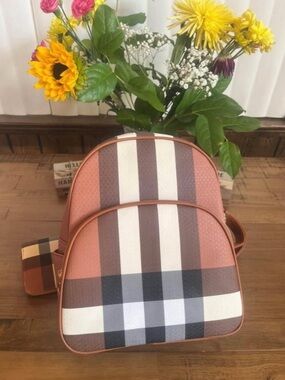 Brown Plaid Mini Backpack - Casual Crossbody Bag